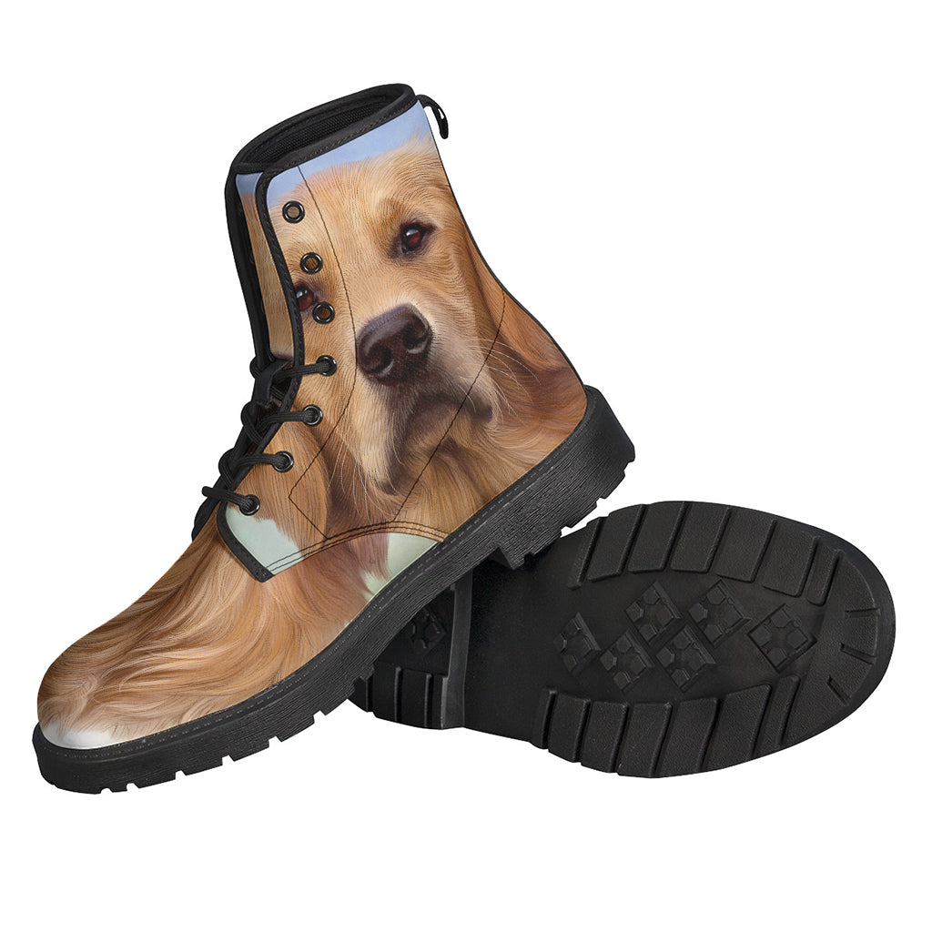 Golden Retriever Portrait Leather Boots for Free-Spirited Hippies - 2