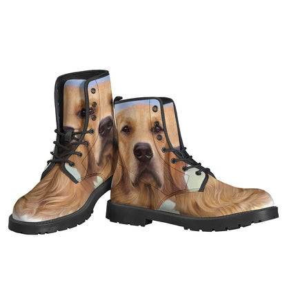 Golden Retriever Portrait Leather Boots for Free-Spirited Hippies - 3