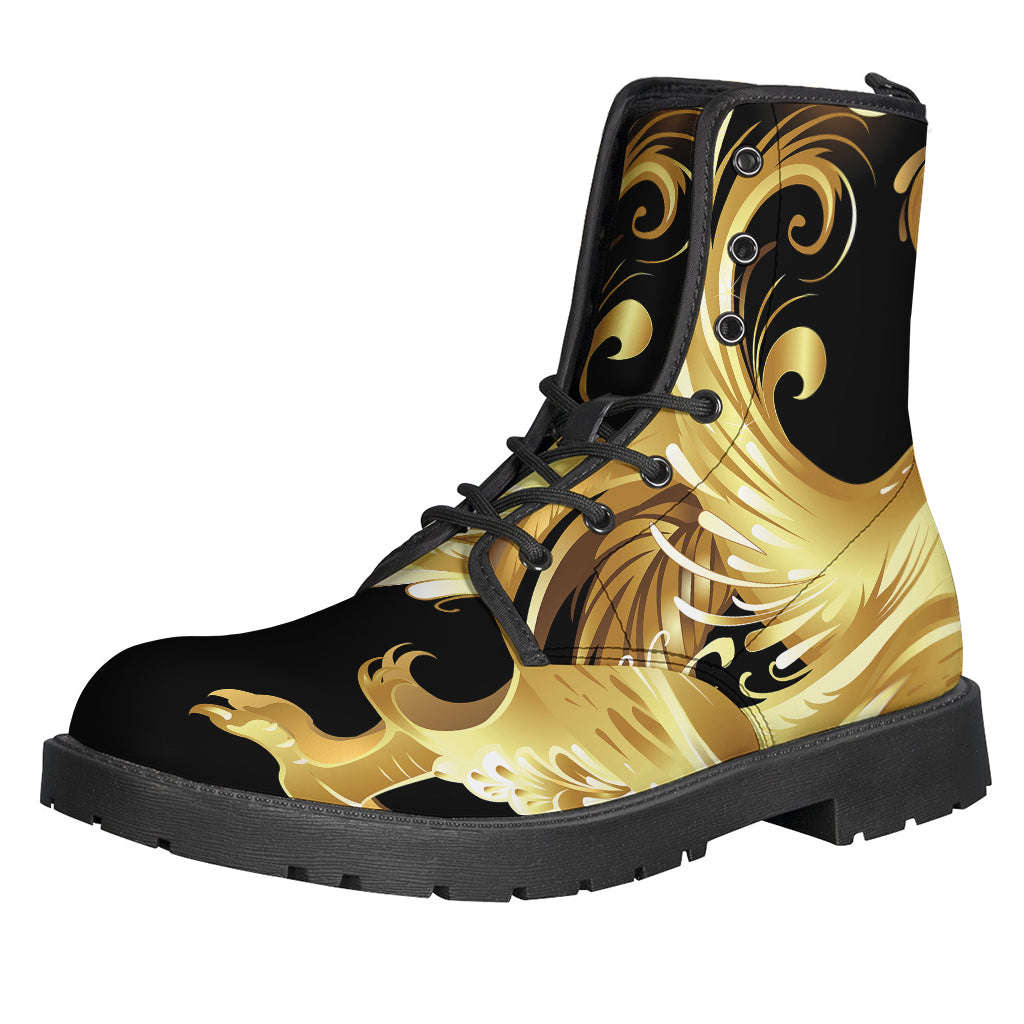 Golden Rooster Print Leather Boots for the Peace-Loving Hippies - 1