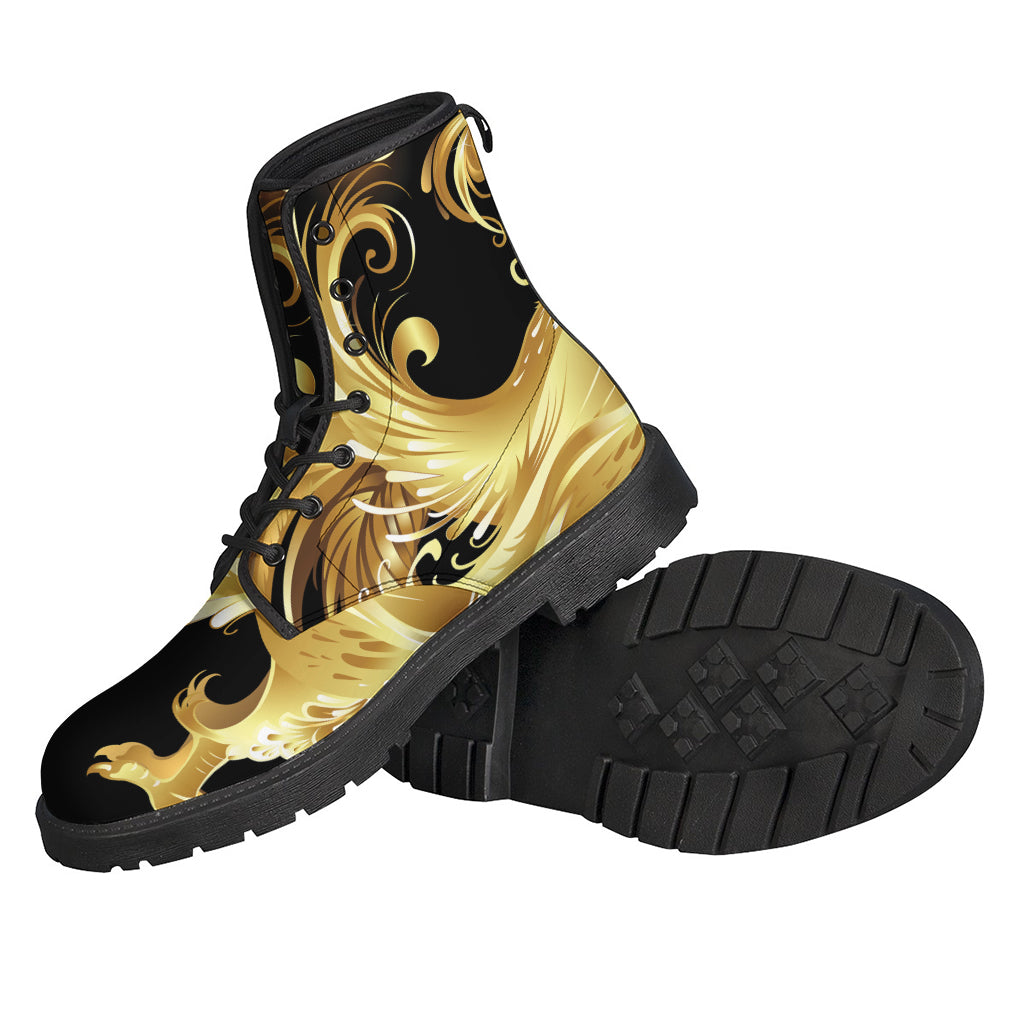 Golden Rooster Print Leather Boots for the Peace-Loving Hippies - 2