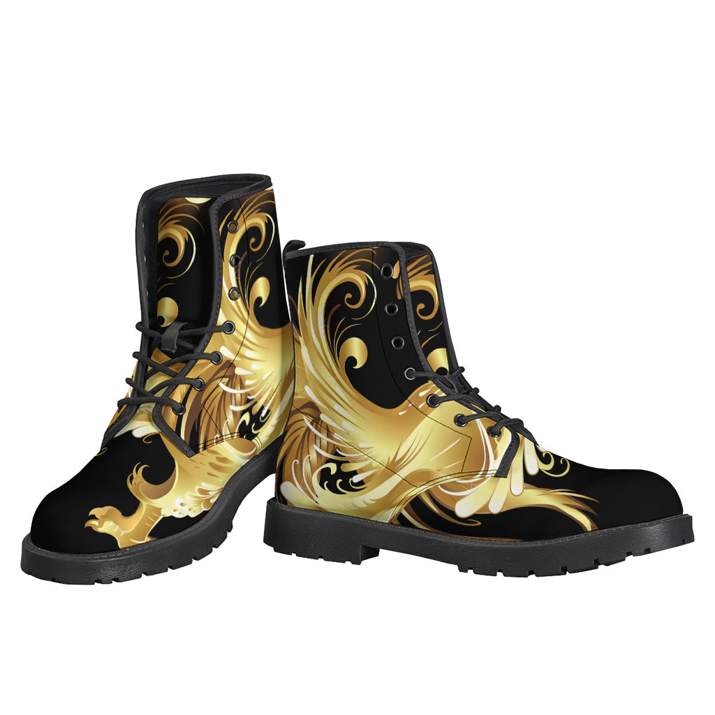 Golden Rooster Print Leather Boots for the Peace-Loving Hippies - 3