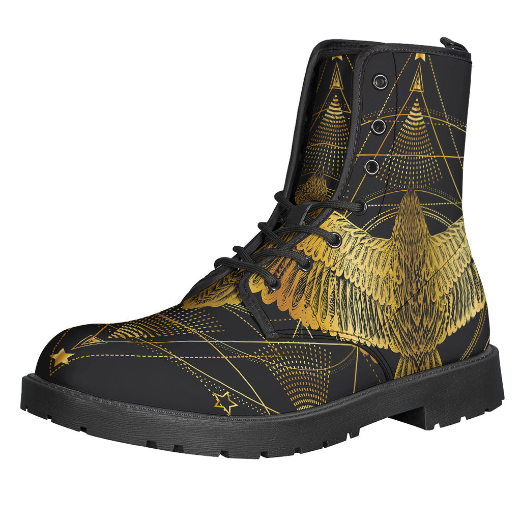 Groovy Golden Spiritual Bird Leather Boots for Modern Hippies - 1