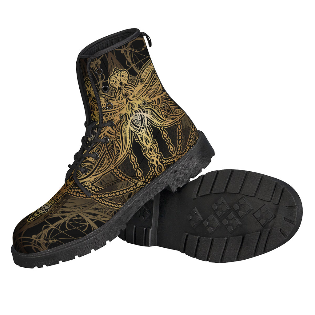 Golden Dragonfly Dreams: Leather Lightweight Boots for the Free-Spirited Hippie - 2