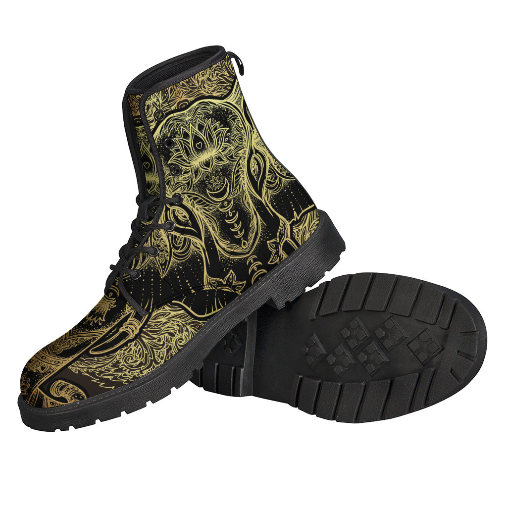 Golden Spiritual Elephant Print Leather Boots: Embrace Your Inner Hippie Style - 2