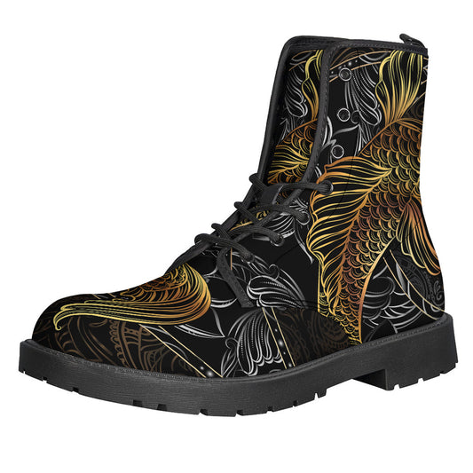 Golden Koi Fish Print Leather Boots - The Ultimate Hippie Style - 1