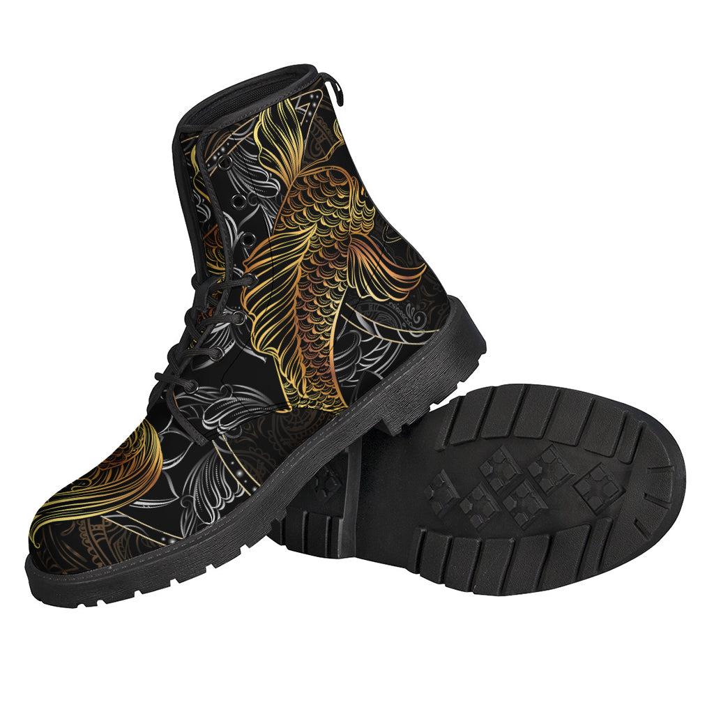 Golden Koi Fish Print Leather Boots - The Ultimate Hippie Style - 2