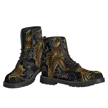 Golden Koi Fish Print Leather Boots - The Ultimate Hippie Style - 3