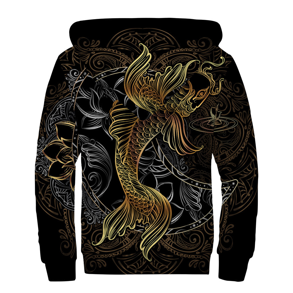 Golden Spiritual Koi Fish Sherpa-Lined Zip Up Hoodie for the Wild at Heart - 2