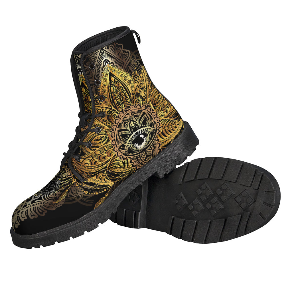 Golden Spiritual Lotus Print Leather Boots for Your Inner Hippie - 2