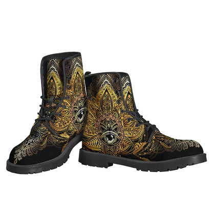 Golden Spiritual Lotus Print Leather Boots for Your Inner Hippie - 3