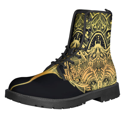 Golden Spiritual Stingray Print Leather Boots for the Free-Spirited Hippie - 1