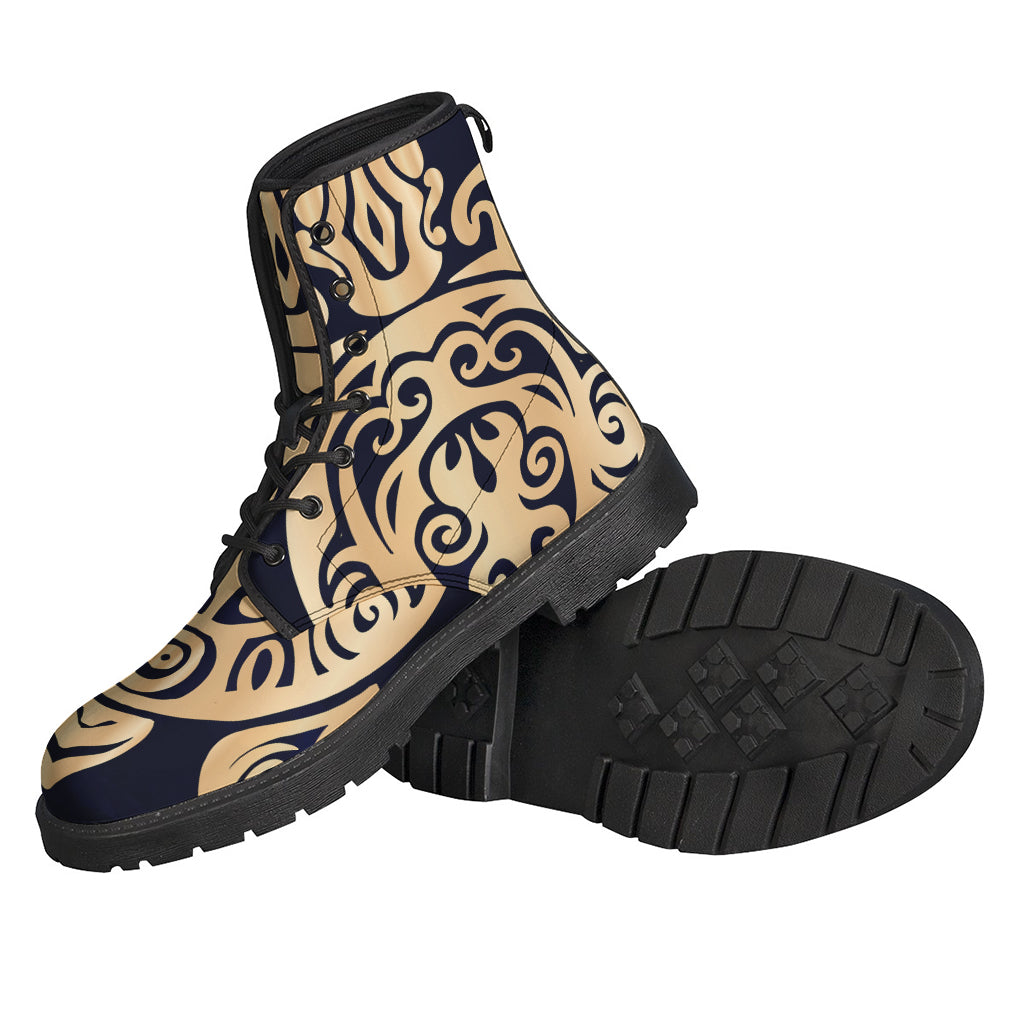 Golden Tribal Sea Turtle Print Leather Boots for the Free-Spirited Hippie - 2