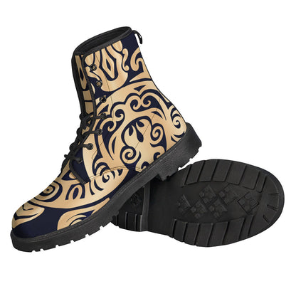 Golden Tribal Sea Turtle Print Leather Boots for the Free-Spirited Hippie - 2