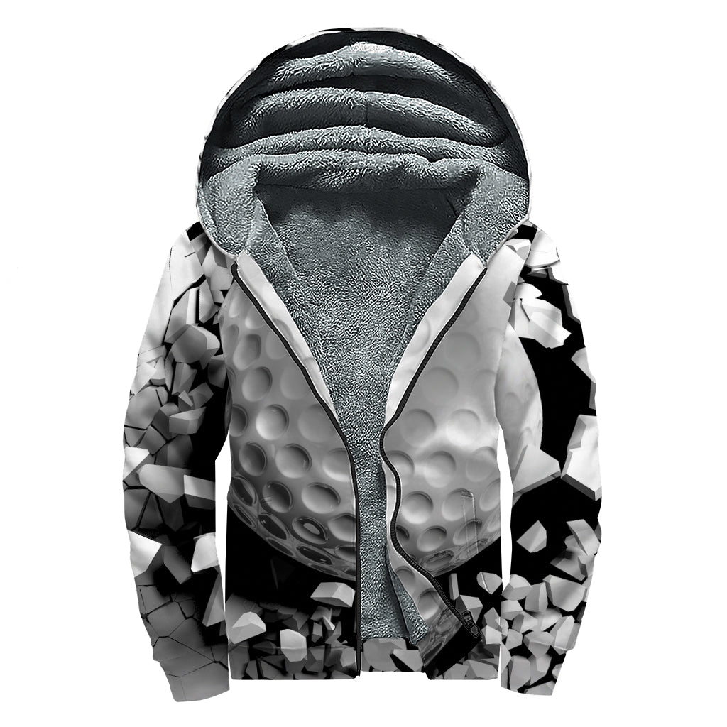 Groovy Golf Ball Breaking Wall Print Sherpa Lined Zip Up Hoodie for Free-Spirited Hippies - 1