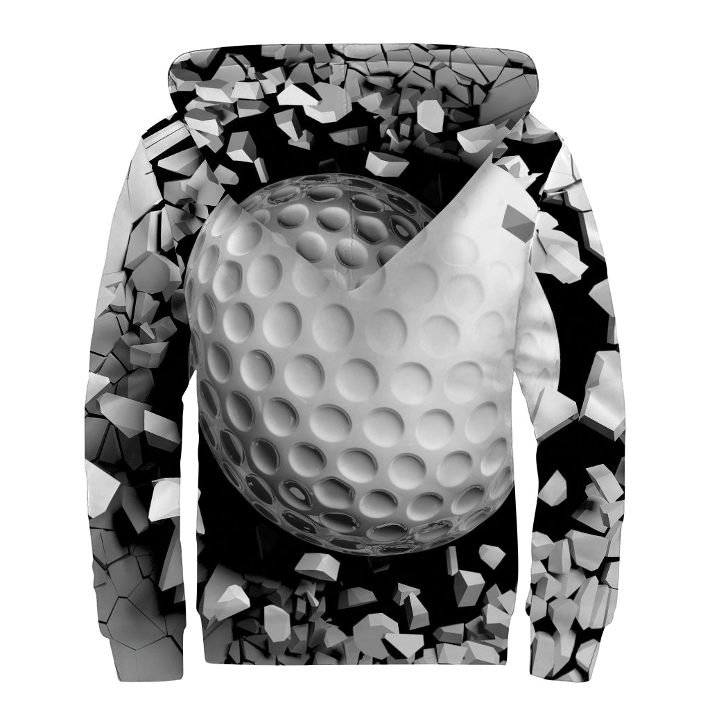 Groovy Golf Ball Breaking Wall Print Sherpa Lined Zip Up Hoodie for Free-Spirited Hippies - 2