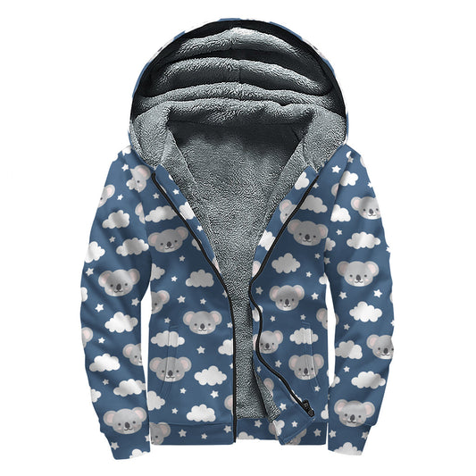 Good Night Koala Pattern Print Sherpa Lined Zip Up Hoodie for the Hippie Soul - 1