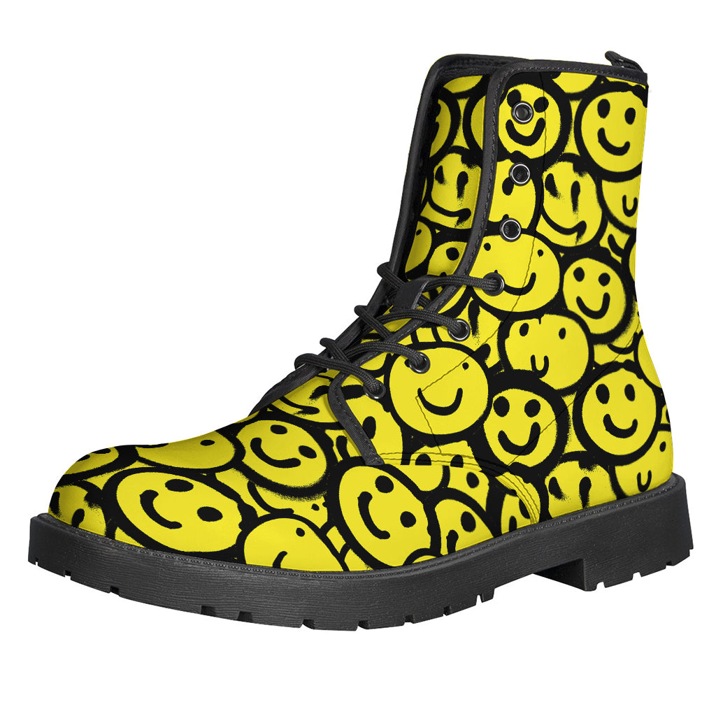 Groovy Graffiti Emoji Leather Boots for Hippie Style - 1