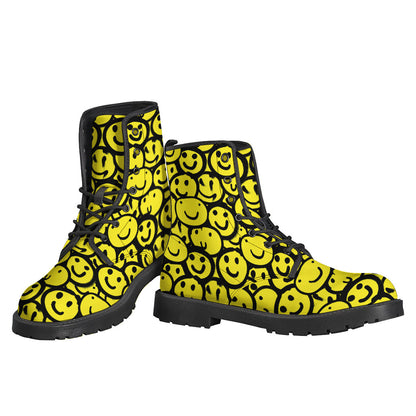 Groovy Graffiti Emoji Leather Boots for Hippie Style - 3