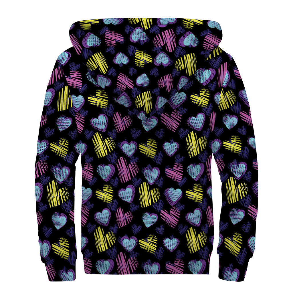 Graffiti Heart Pattern Print Sherpa Lined Zip Up Hoodie: Embrace Your Inner Hippie - 2