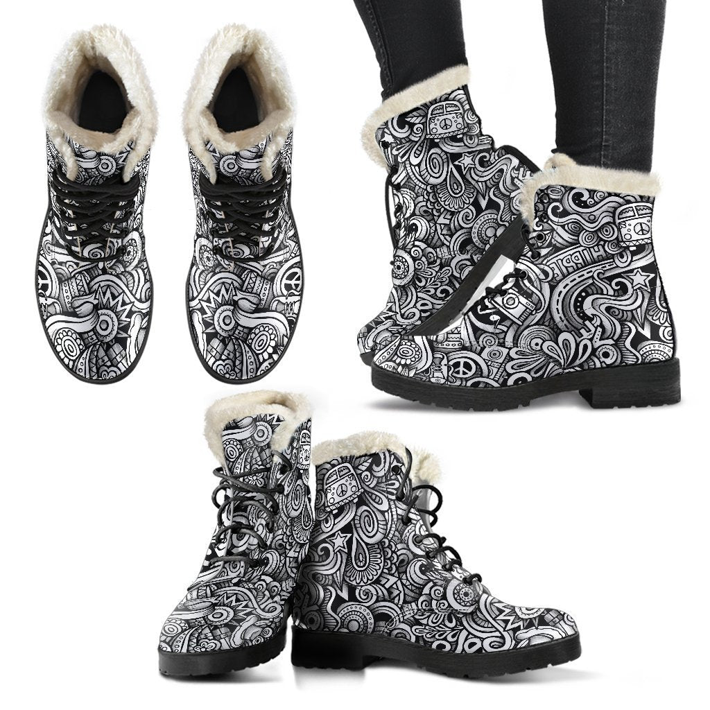 Groovy Vibes Faux Fur Leather Boots for the Free-Spirited Hippie - 2