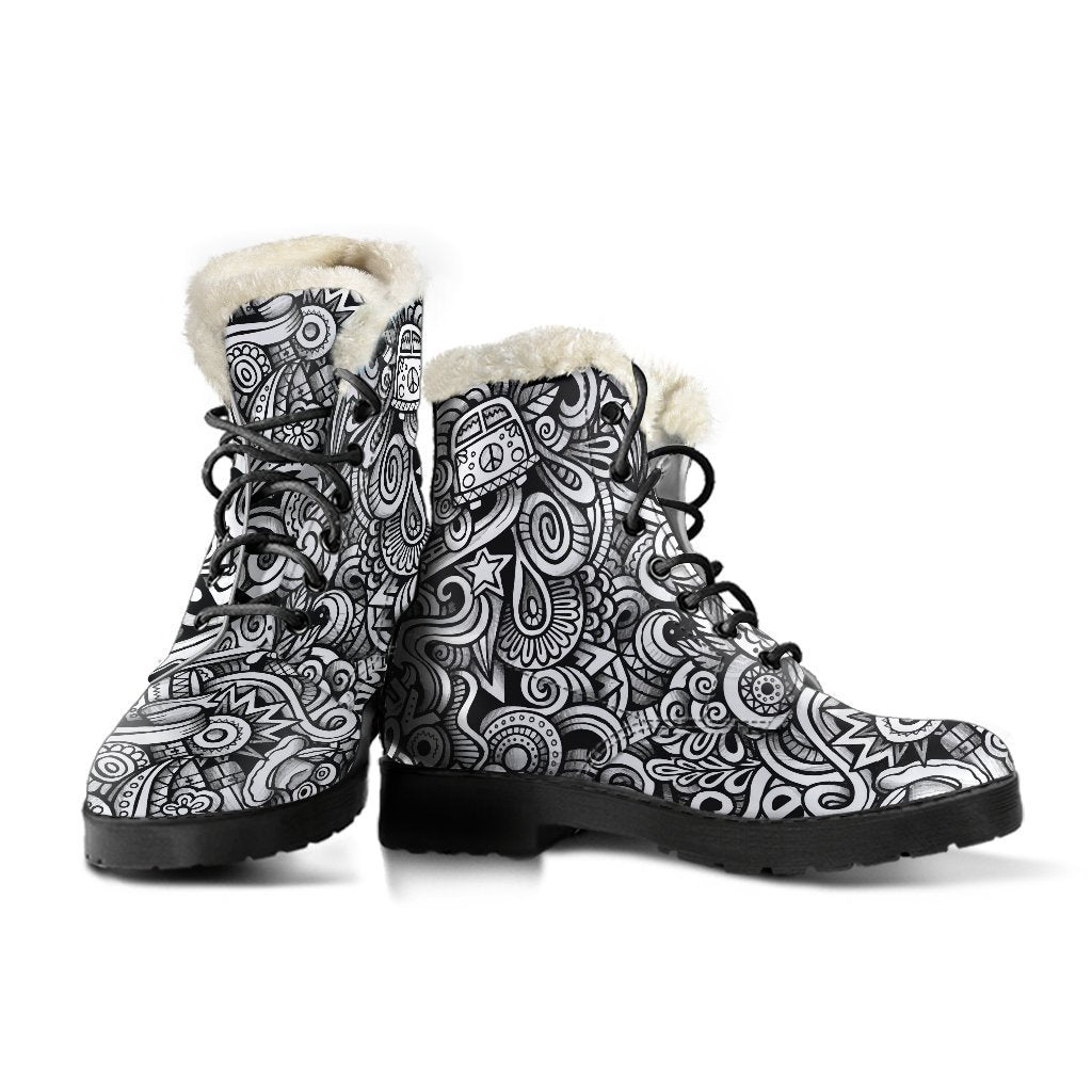 Groovy Vibes Faux Fur Leather Boots for the Free-Spirited Hippie - 3