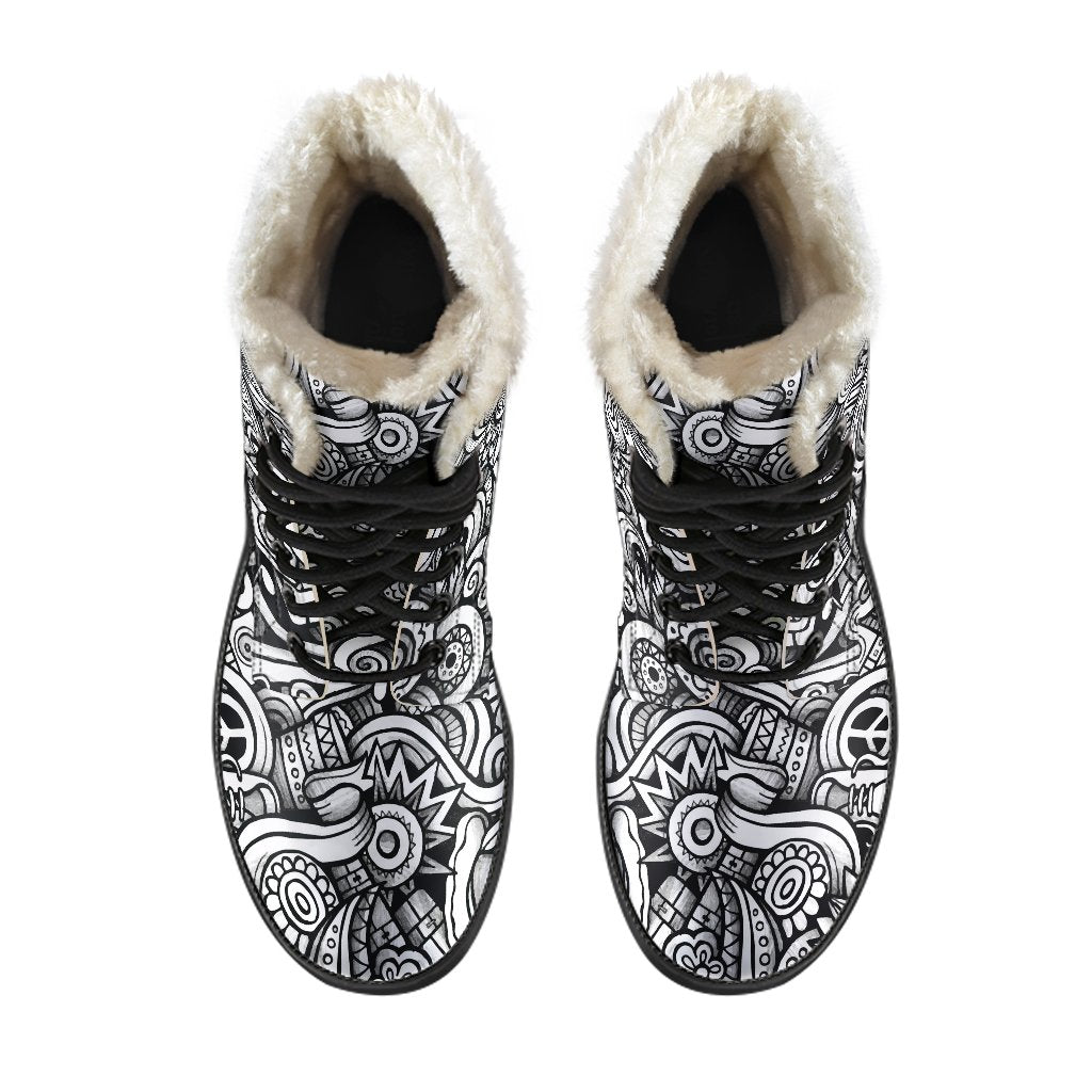 Groovy Vibes Faux Fur Leather Boots for the Free-Spirited Hippie - 4