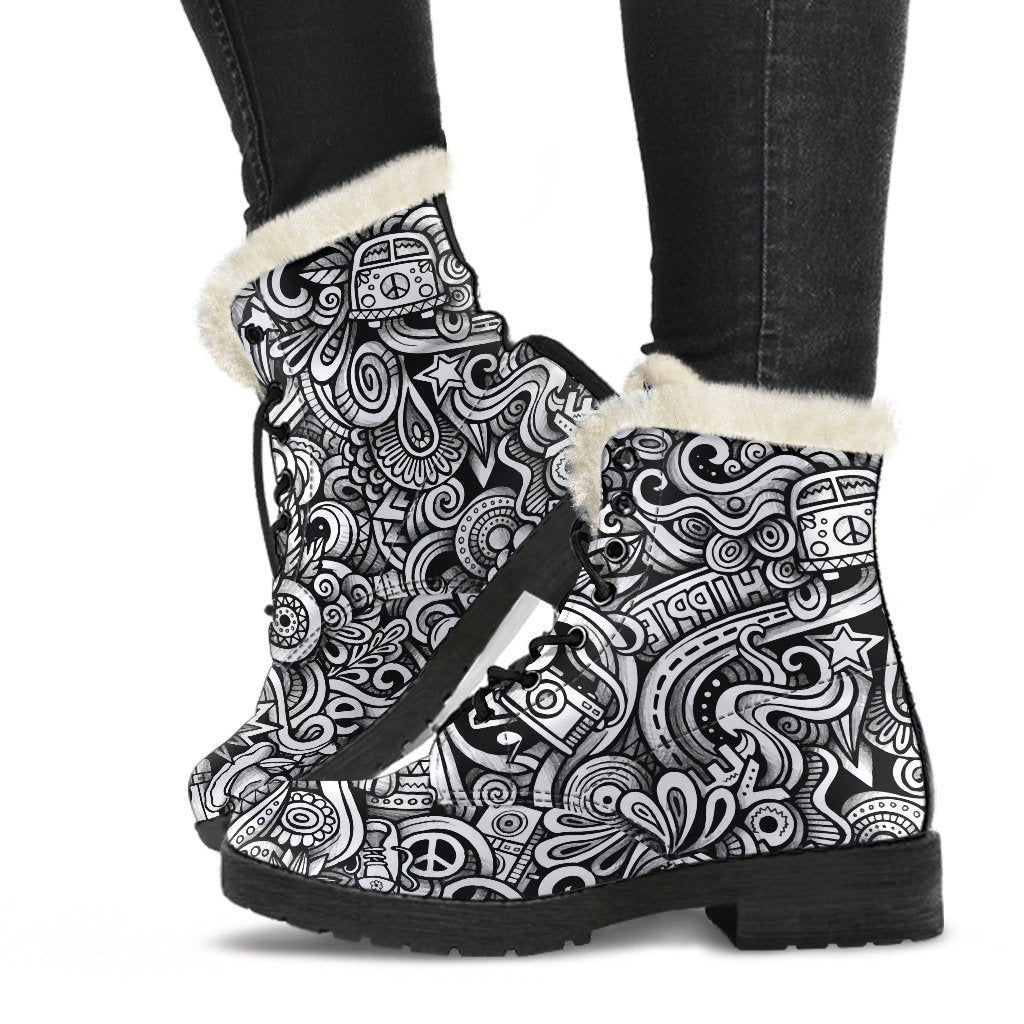 Groovy Vibes Faux Fur Leather Boots for the Free-Spirited Hippie - 1