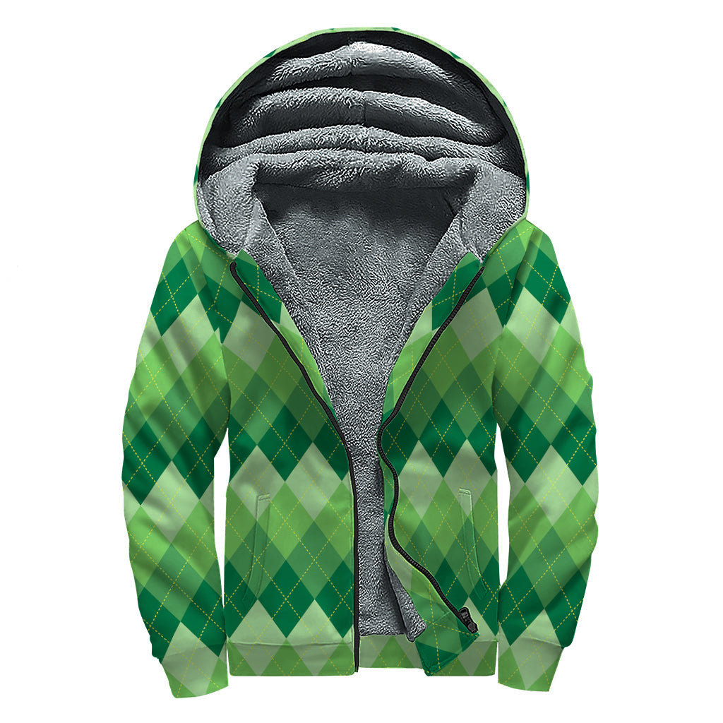 Groovy Green Argyle Patterned Sherpa Lined Hoodie - 1
