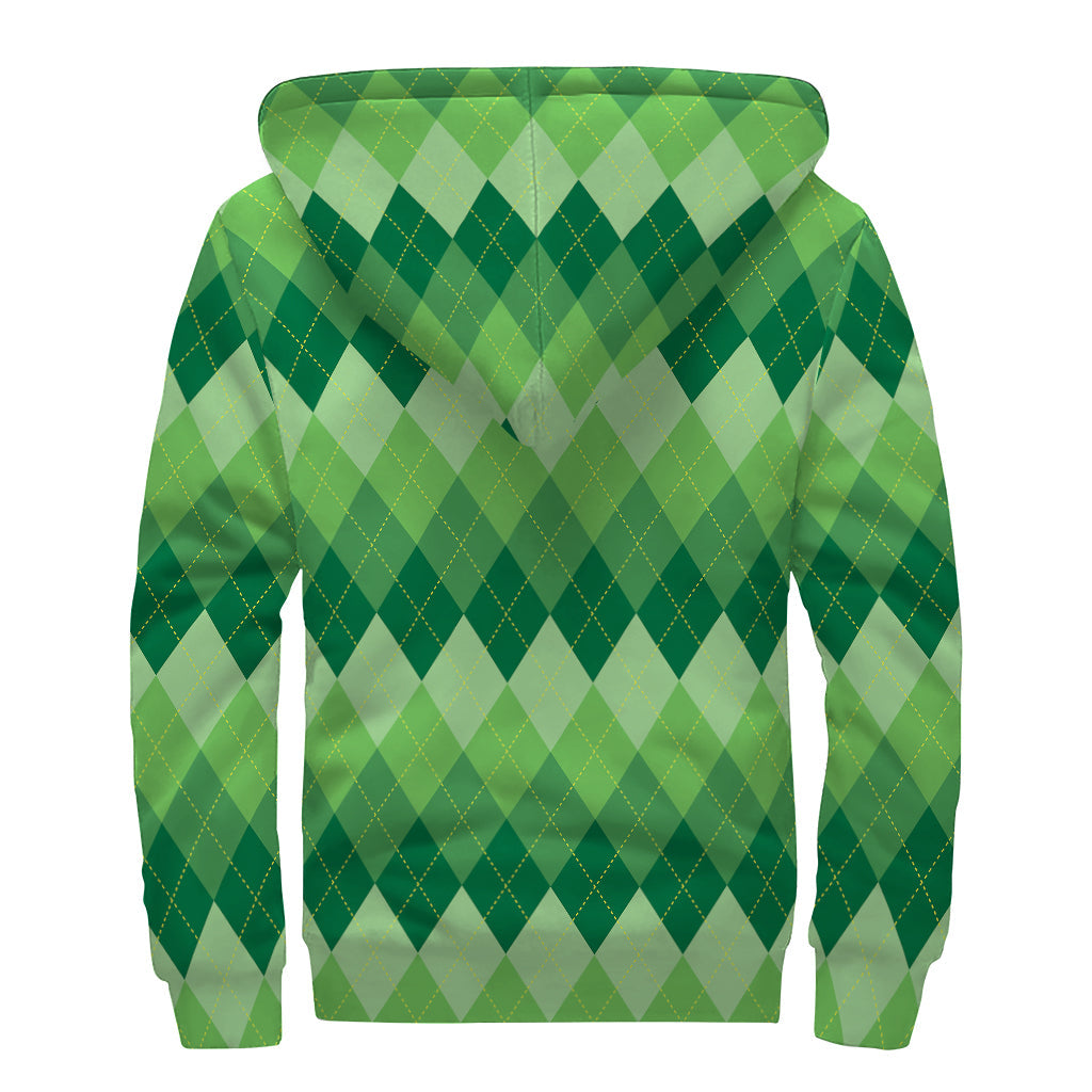 Groovy Green Argyle Patterned Sherpa Lined Hoodie - 2