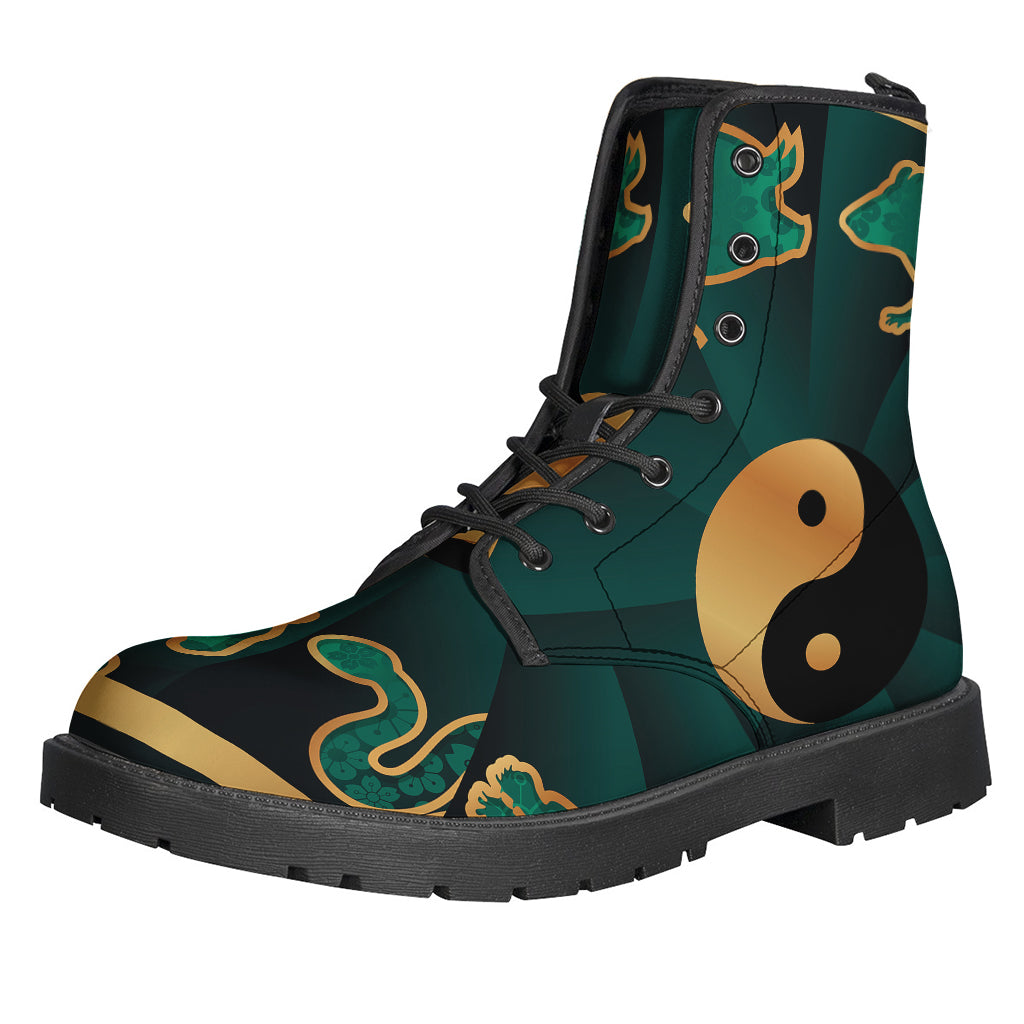 Groovy Green and Gold Chinese Zodiac Leather Lightweight Boots for Cool Cats - 1