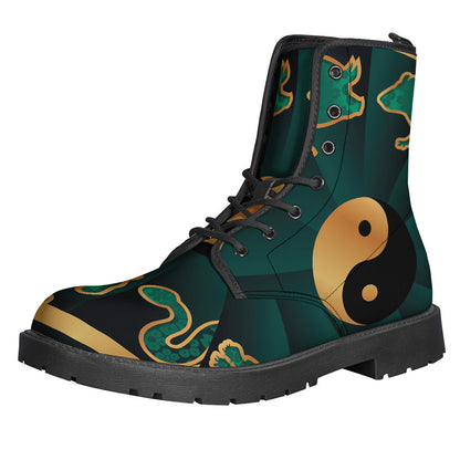 Groovy Green and Gold Chinese Zodiac Leather Lightweight Boots for Cool Cats - 1