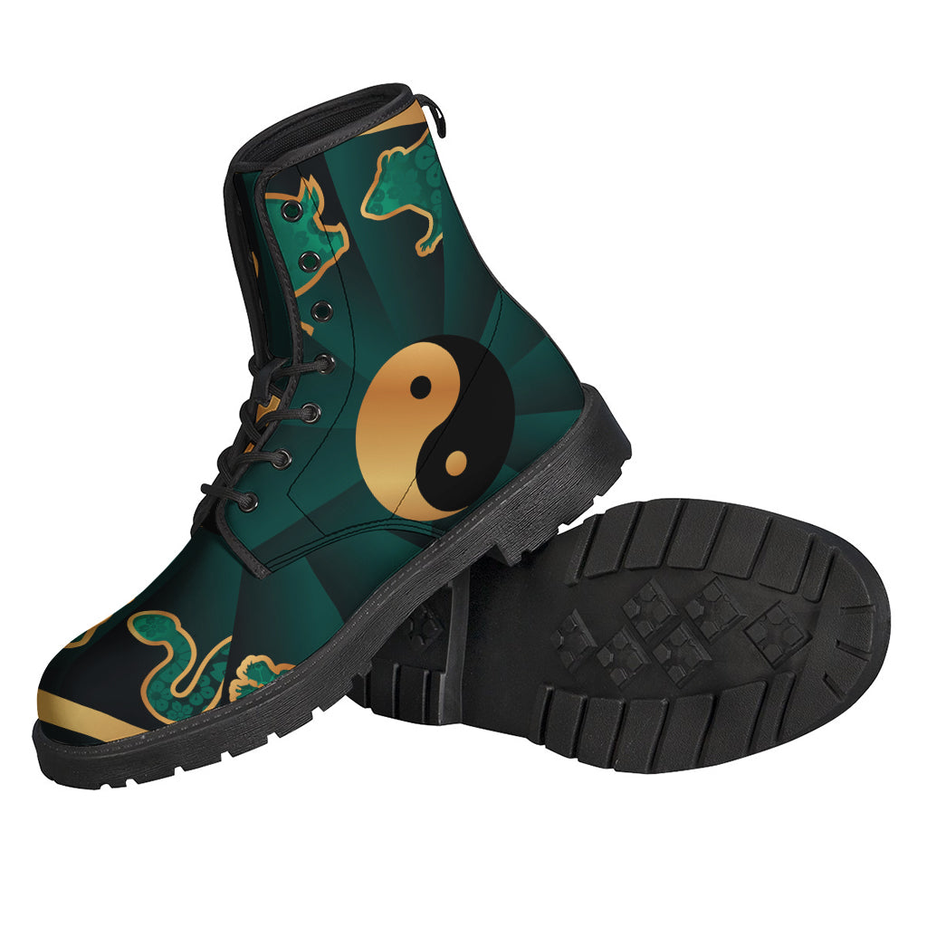 Groovy Green and Gold Chinese Zodiac Leather Lightweight Boots for Cool Cats - 2