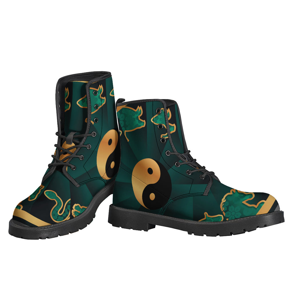 Groovy Green and Gold Chinese Zodiac Leather Lightweight Boots for Cool Cats - 3