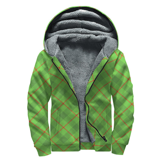 Groovy Green and Red Plaid Sherpa Lined Hoodie for Hippies - 1