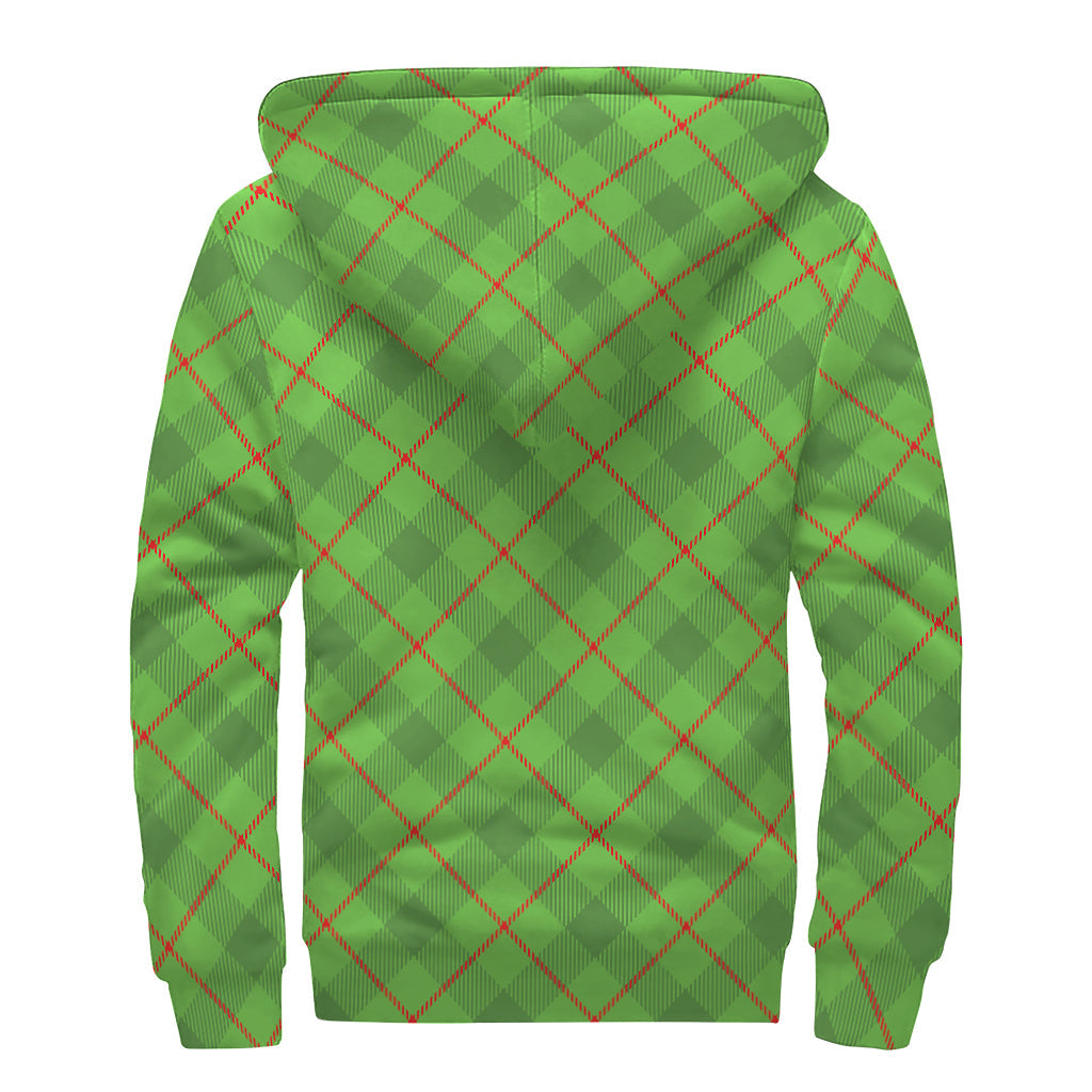 Groovy Green and Red Plaid Sherpa Lined Hoodie for Hippies - 2