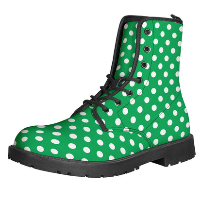 Groovy Green and White Polka Dot Pattern Leather Boots - 1