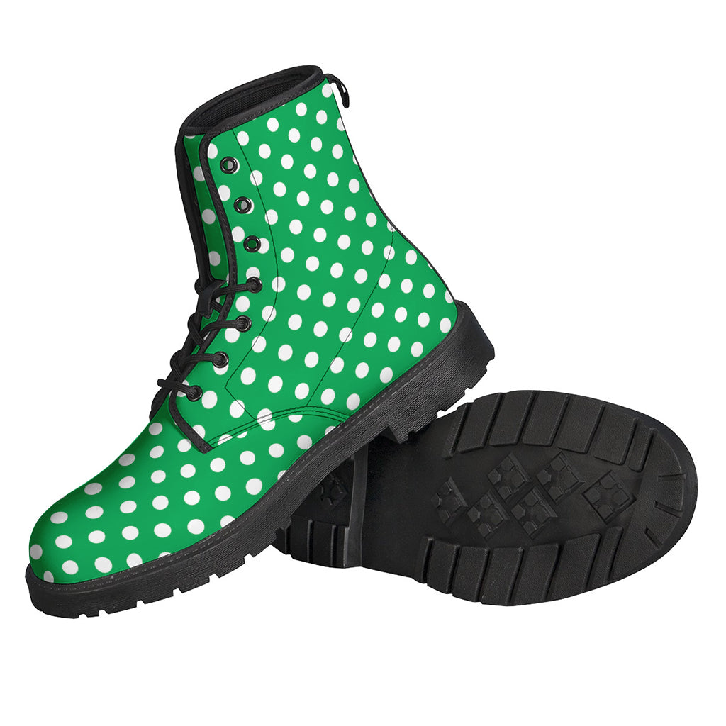 Groovy Green and White Polka Dot Pattern Leather Boots - 2