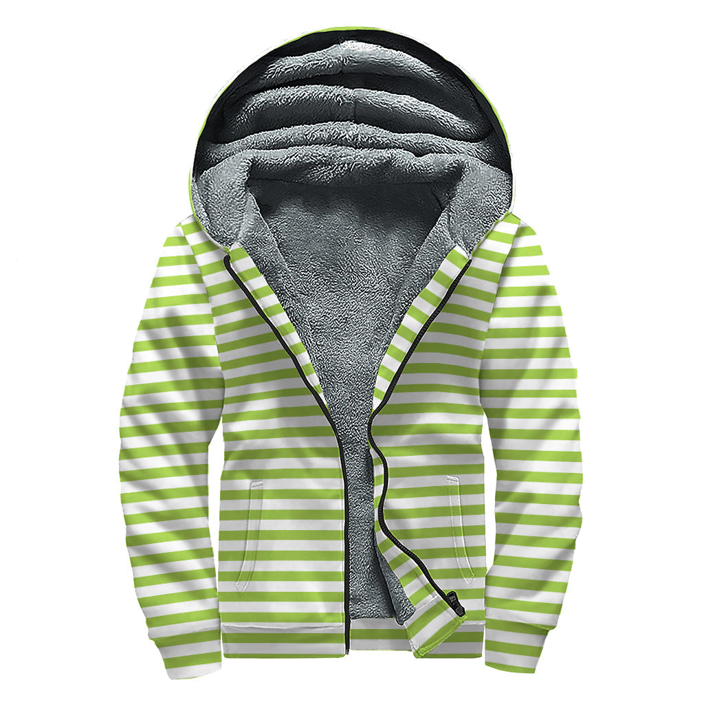 Groovy Green and White Striped Sherpa Lined Zip Up Hoodie for the Free Spirits - 1