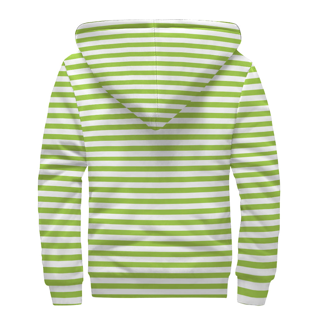 Groovy Green and White Striped Sherpa Lined Zip Up Hoodie for the Free Spirits - 2