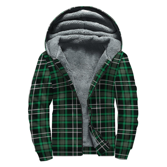 Groovy Green and Black Tartan Print Sherpa Lined Zip Up Hoodie for Free-Spirited Hippies - 1