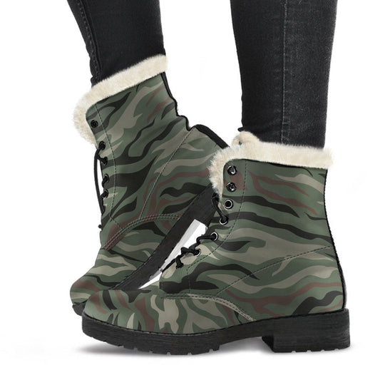 Wild and Free: Camo Zebra Faux Fur Leather Hippie Boots - 1