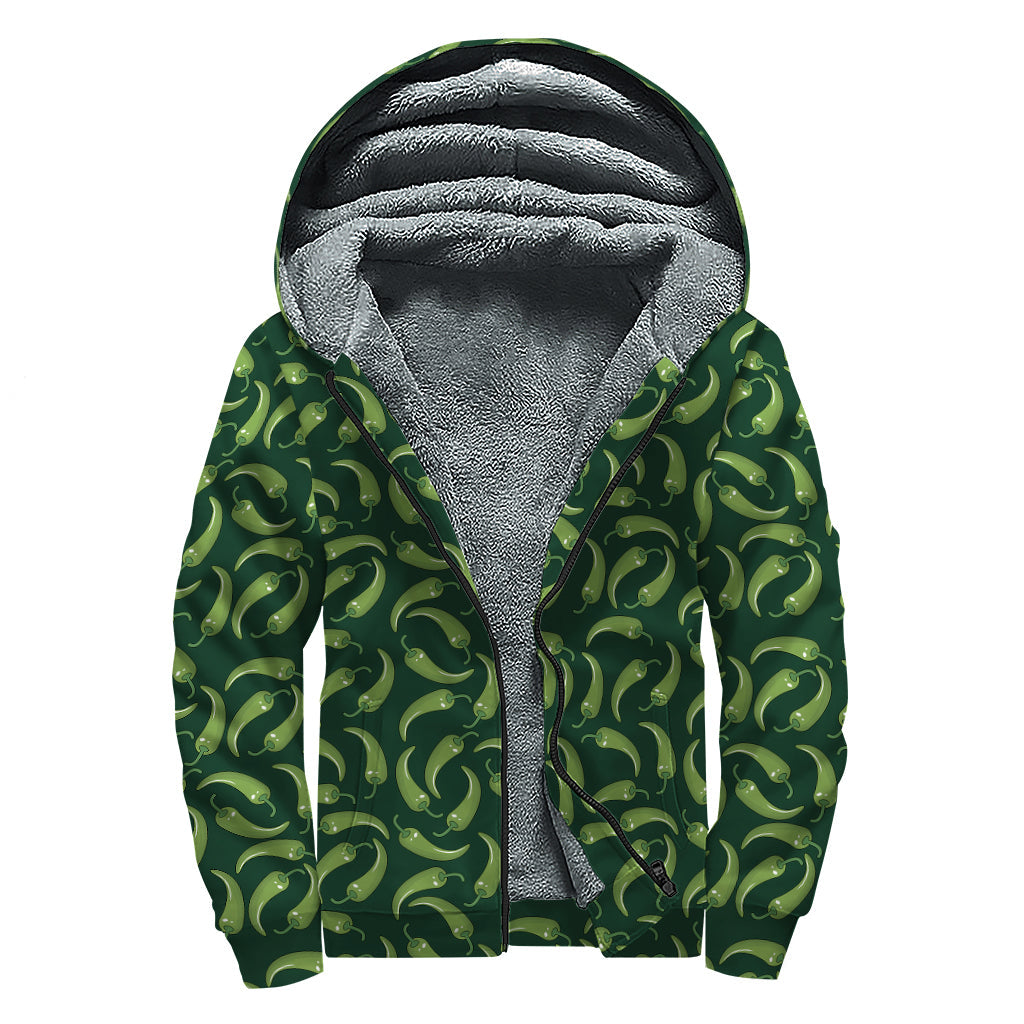 Groovy Green Chili Peppers Sherpa Lined Zip Up Hoodie - 1