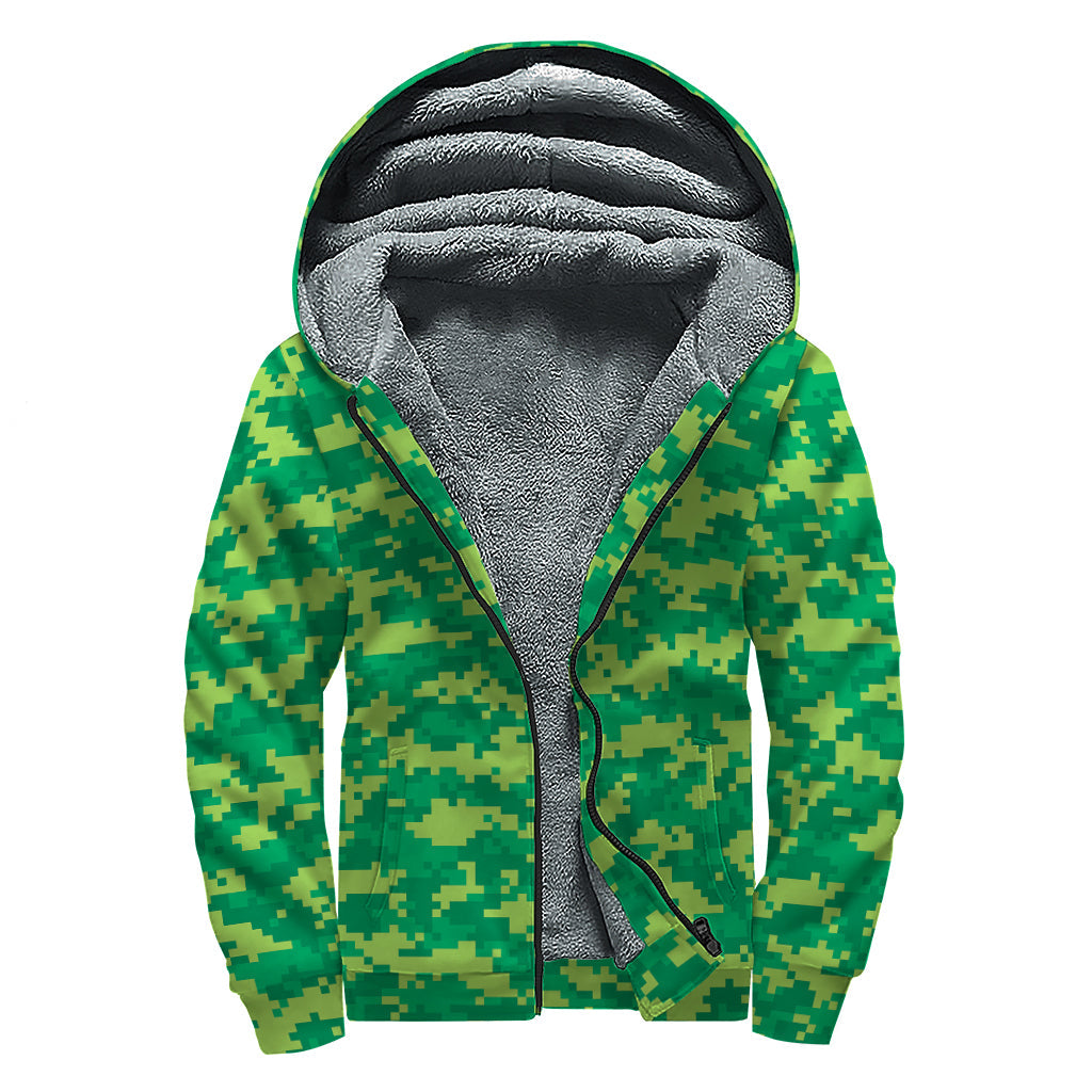 Groovy Green Camo Sherpa Lined Zip Up Hoodie for Hippie Lovers - 1