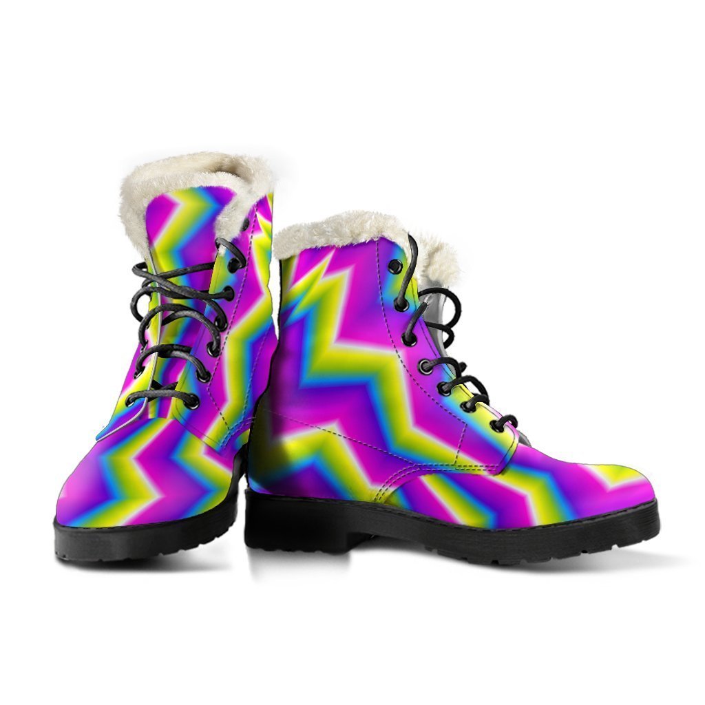 Green Dizzy Moving Optical Illusion Boots: Embrace Your Inner Hippie Style with Faux Fur Leather - 3