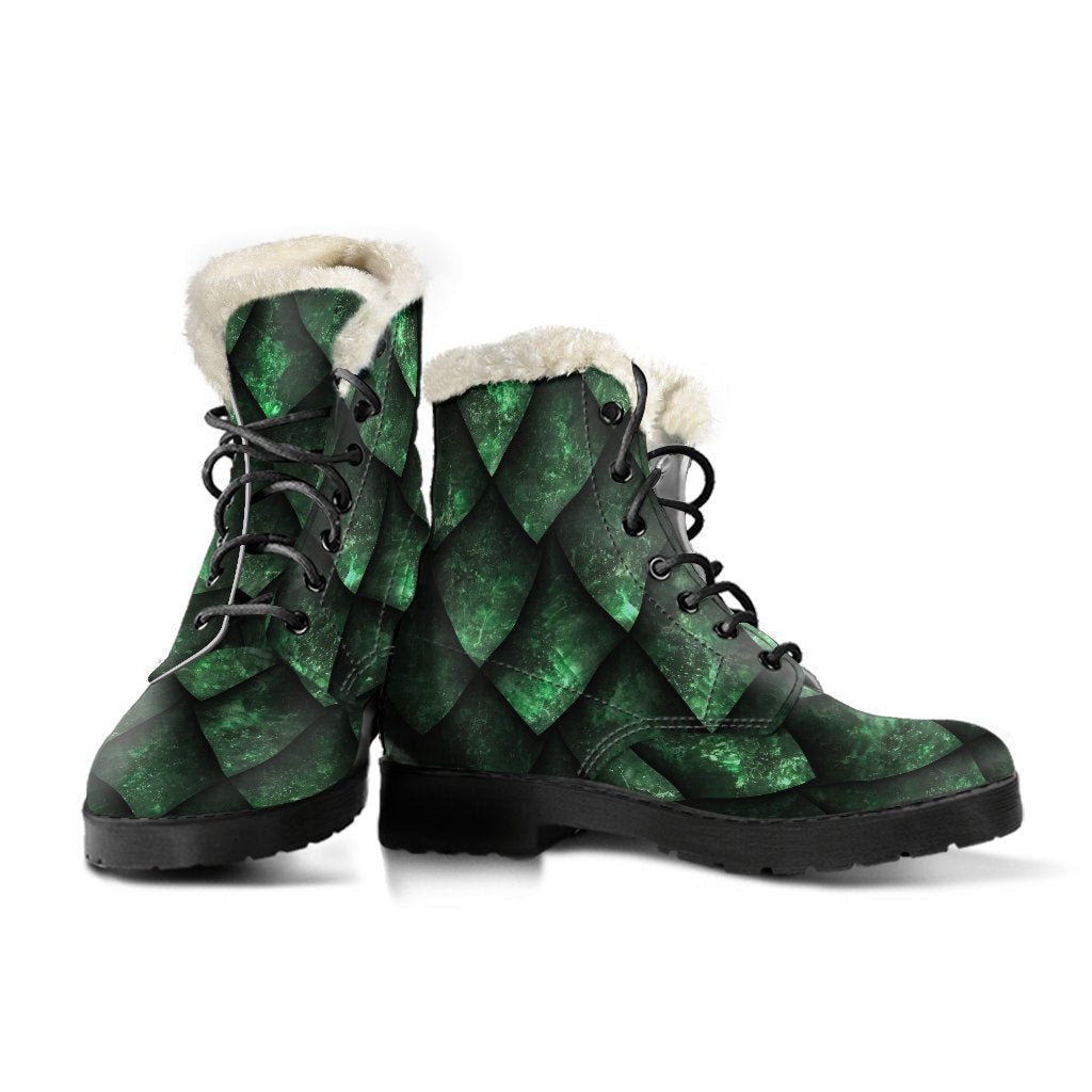 Groovy Green Dragon Scales Faux Fur Leather Boots for Free-Spirited Hippies - 3