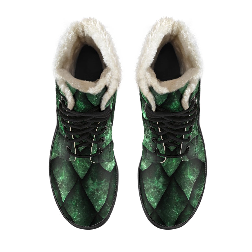 Groovy Green Dragon Scales Faux Fur Leather Boots for Free-Spirited Hippies - 4