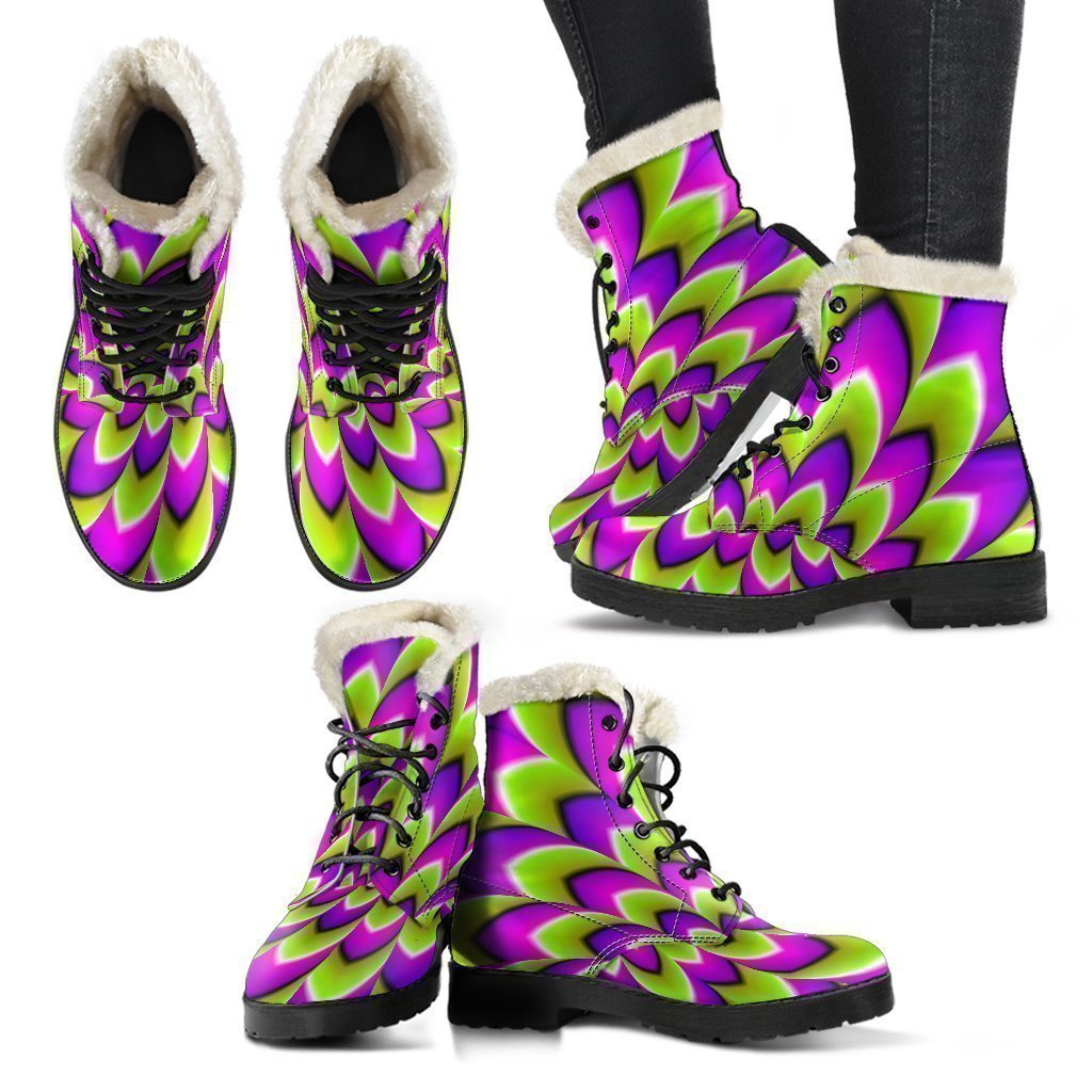 Green Expansion Moving Optical Illusion Faux Fur Leather Boots for the Free-Spirited Hippie - 2