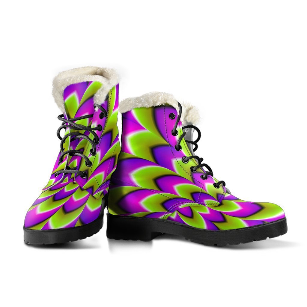 Green Expansion Moving Optical Illusion Faux Fur Leather Boots for the Free-Spirited Hippie - 3