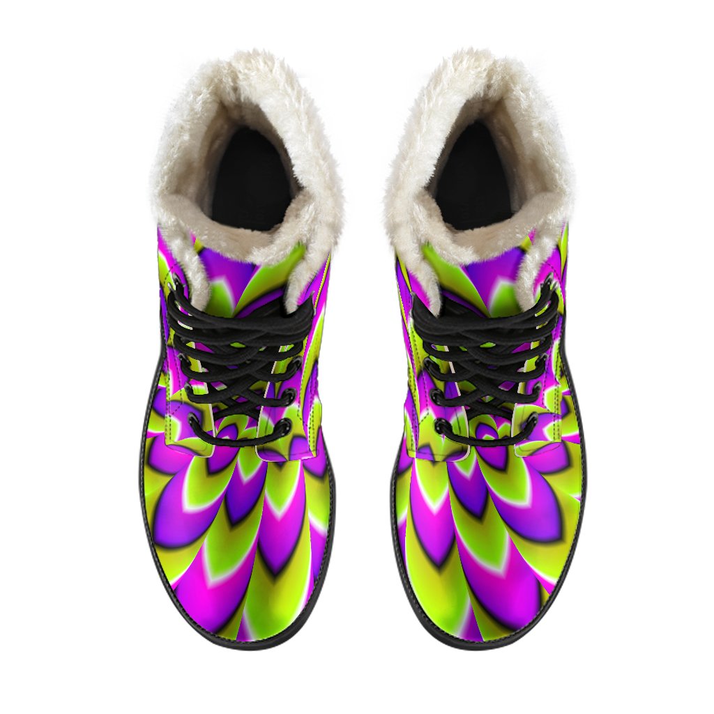 Green Expansion Moving Optical Illusion Faux Fur Leather Boots for the Free-Spirited Hippie - 4