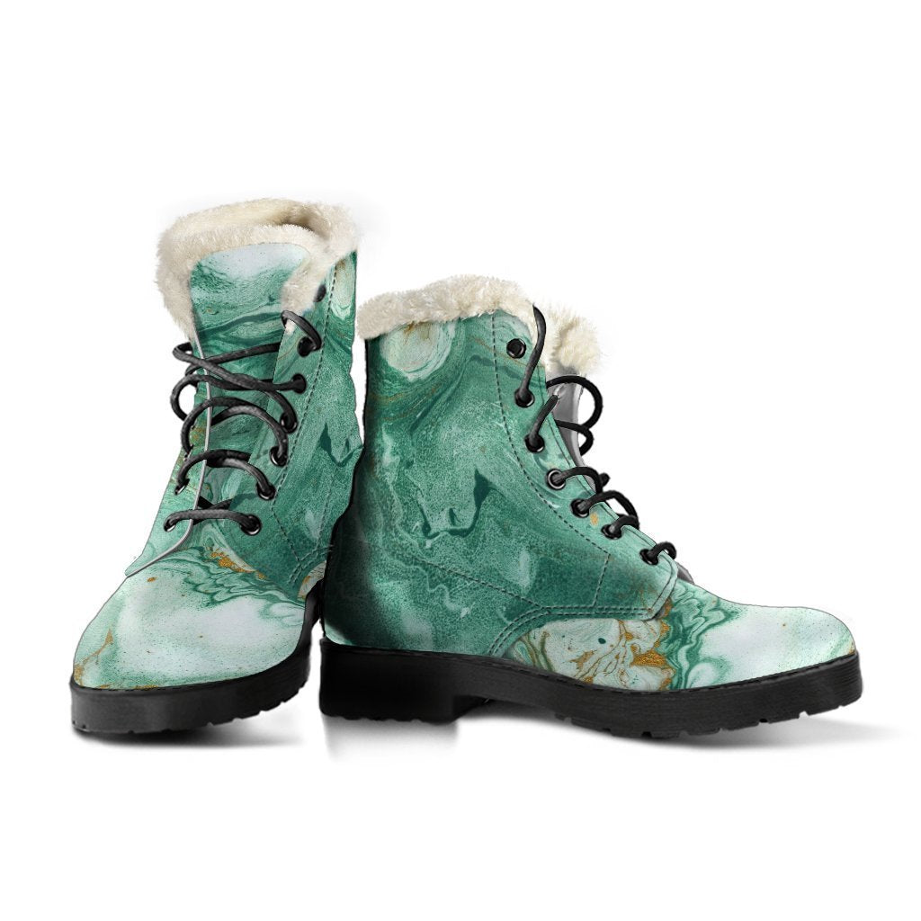 Groovy Green & Gold Liquid Marble Faux Fur Leather Boots for the Free-Spirited Hippie - 3